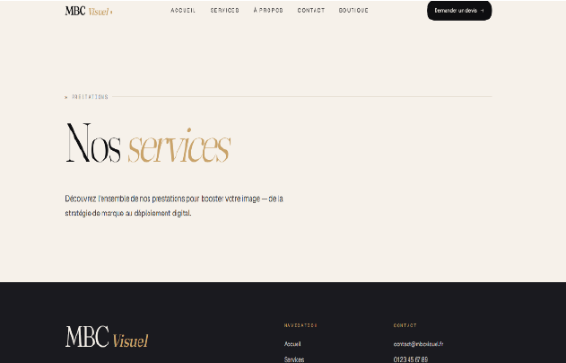 Page services du site réalisé pendant le stage